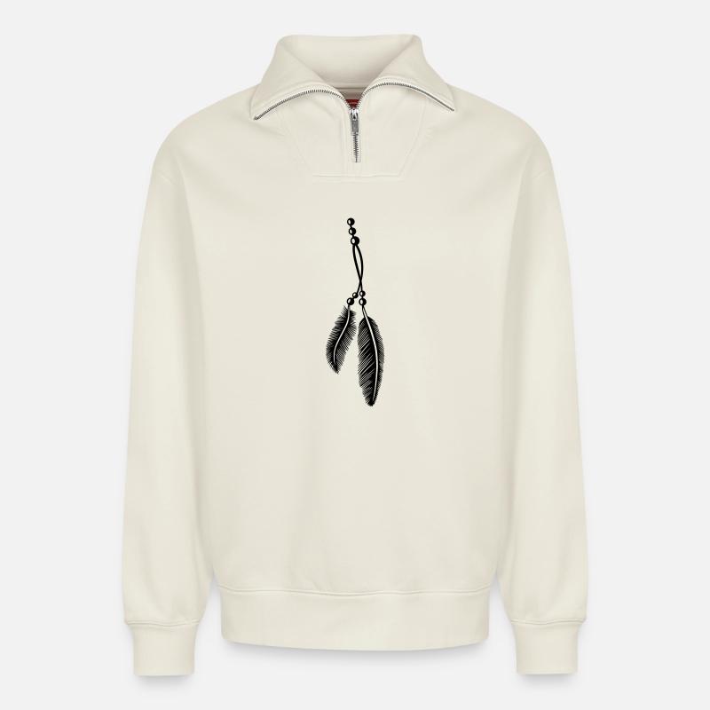 Federn an Kette, feathers, Native American - Relaxed Unisex Organic Half Zip Sweatshirt – von SPREAD - Naturweiß