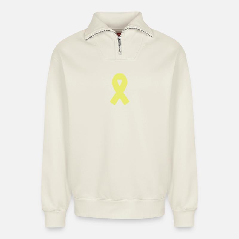Gelbe Schleife - Relaxed Unisex Organic Half Zip Sweatshirt – von SPREAD - Naturweiß