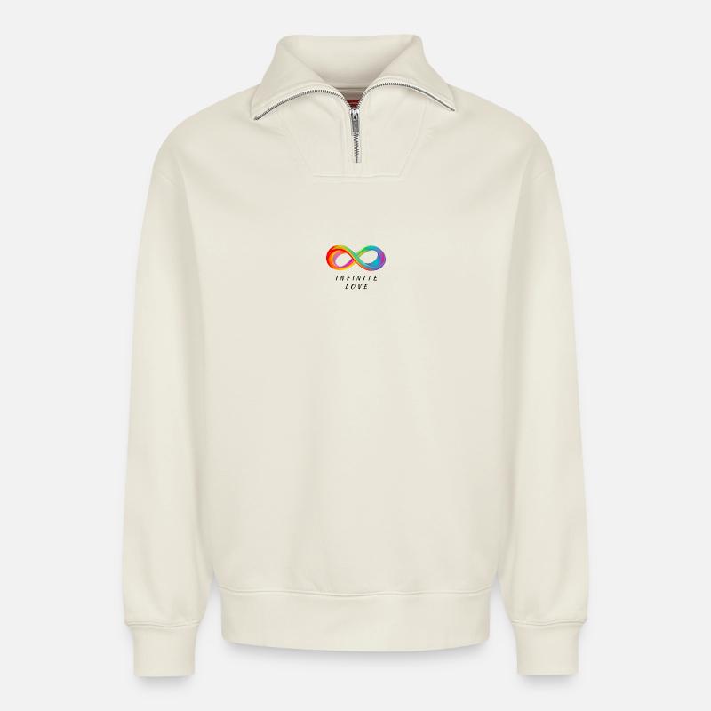 Infinite Love - Buntes Unendlichkeitszeichen - Relaxed Unisex Organic Half Zip Sweatshirt – von SPREAD - Naturweiß