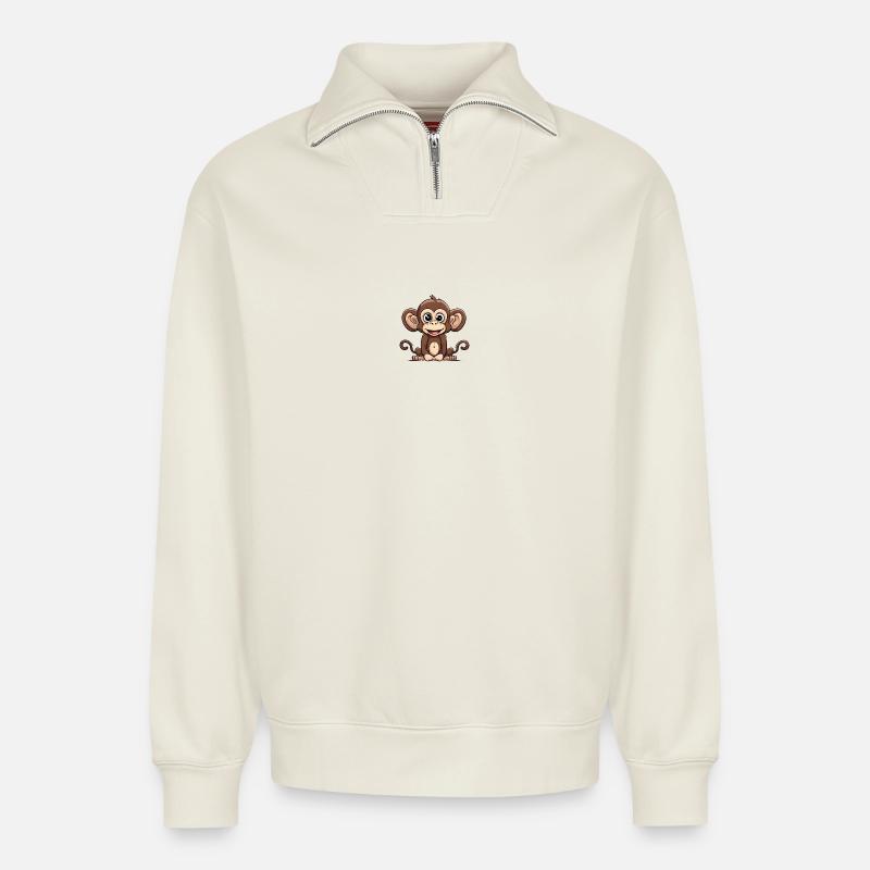 Cartoon Affe süßes Design - Relaxed Unisex Organic Half Zip Sweatshirt – von SPREAD - Naturweiß