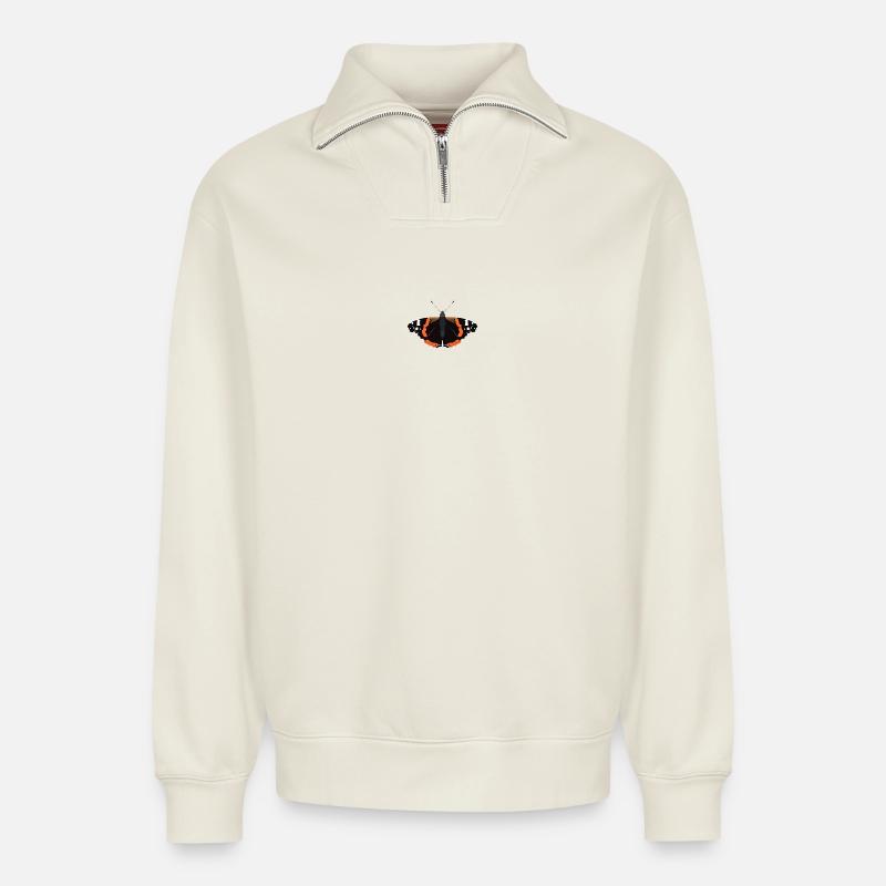 Schmetterlinge: Der Admiral - Relaxed Unisex Organic Half Zip Sweatshirt – von SPREAD - Naturweiß