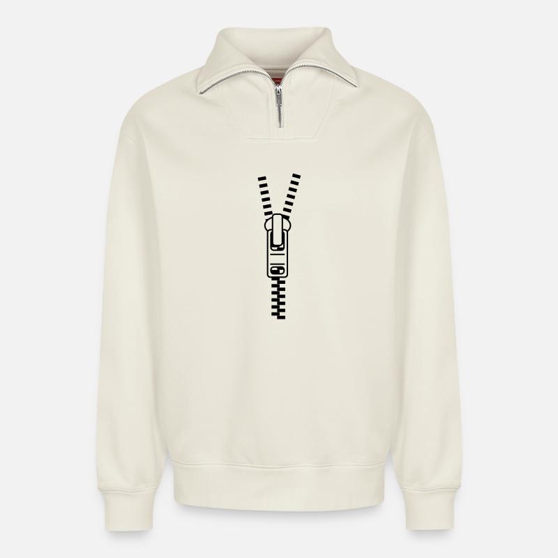 Zipper - zipper - © roil - Relaxed Unisex Organic Half Zip Sweatshirt – by SPREAD - off white