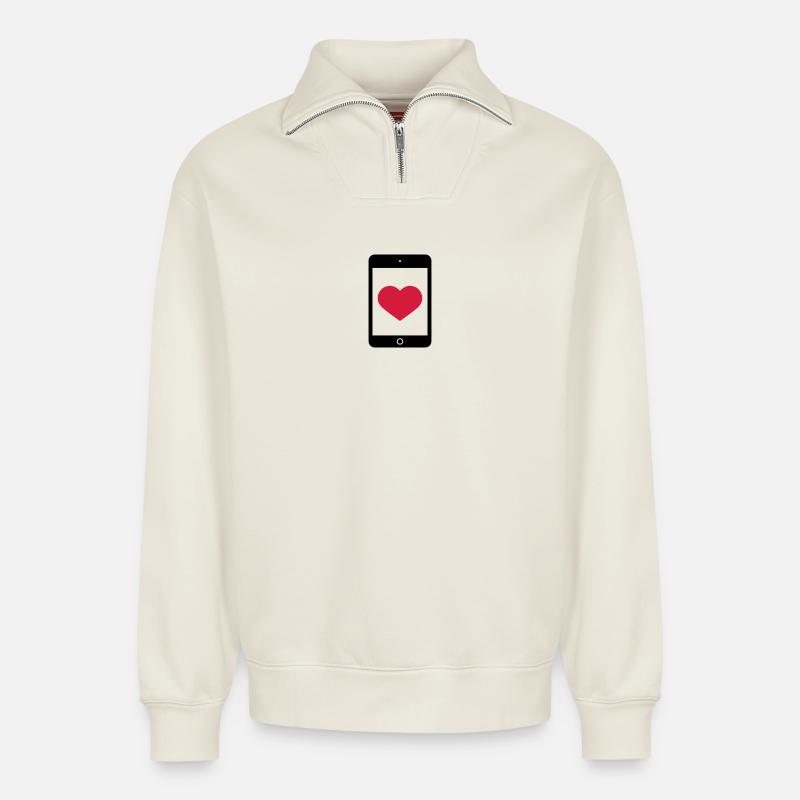 Love Smartphone Tablet - Relaxed Unisex Organic Half Zip Sweatshirt – von SPREAD - Naturweiß