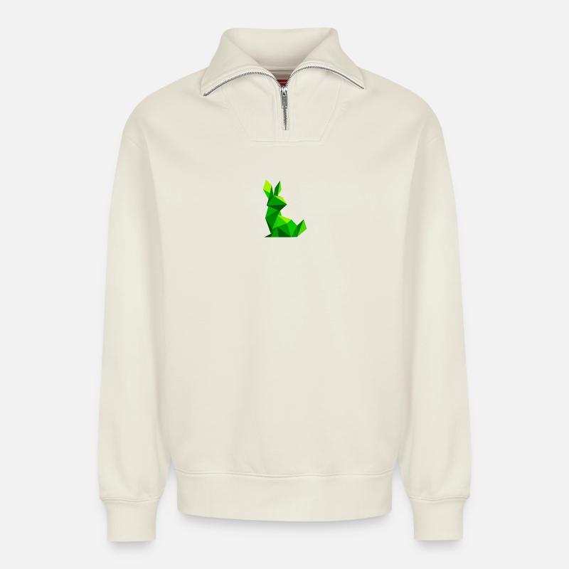 Lowpoly Rabbit - Relaxed Unisex Organic Half Zip Sweatshirt – by SPREAD - off white