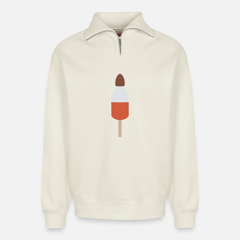 Raketenglace - Relaxed Unisex Organic Half Zip Sweatshirt – von SPREAD - Naturweiß