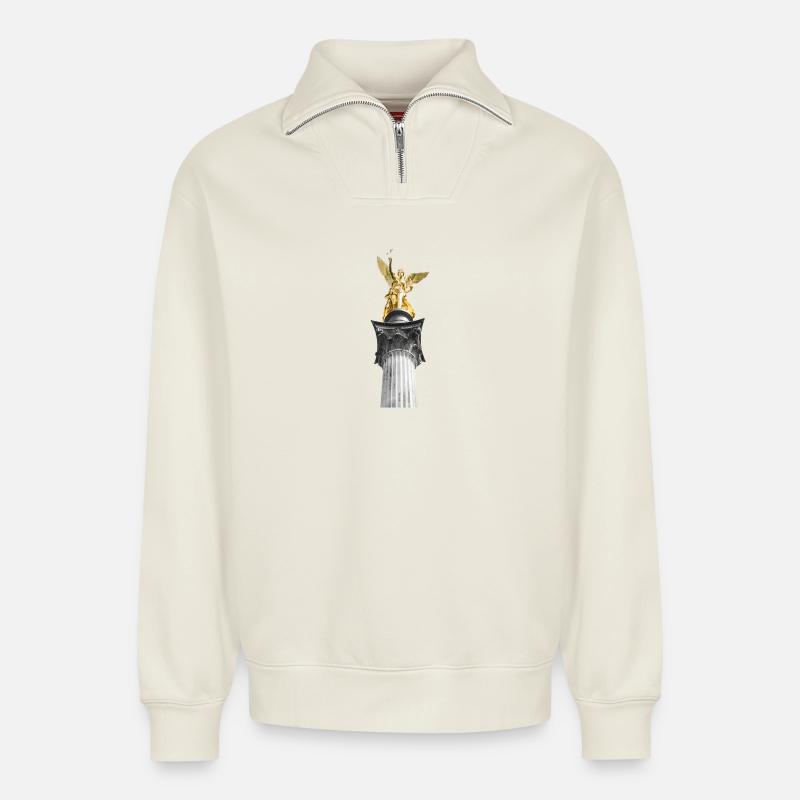 Friedensengel - Relaxed Unisex Organic Half Zip Sweatshirt – von SPREAD - Naturweiß