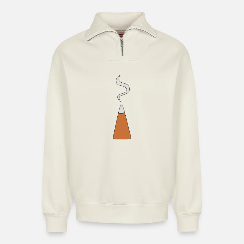 Incense Cone with Smoke - Relaxed Unisex Organic Half Zip Sweatshirt – by SPREAD - off white