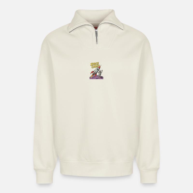 Space Cadet Roboter Abenteuer - Relaxed Unisex Organic Half Zip Sweatshirt – von SPREAD - Naturweiß