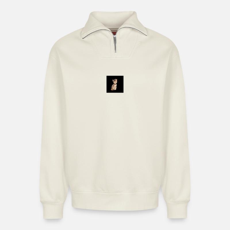 Kätzchen mit Fedora-Fliege - Relaxed Unisex Organic Half Zip Sweatshirt – von SPREAD - Naturweiß