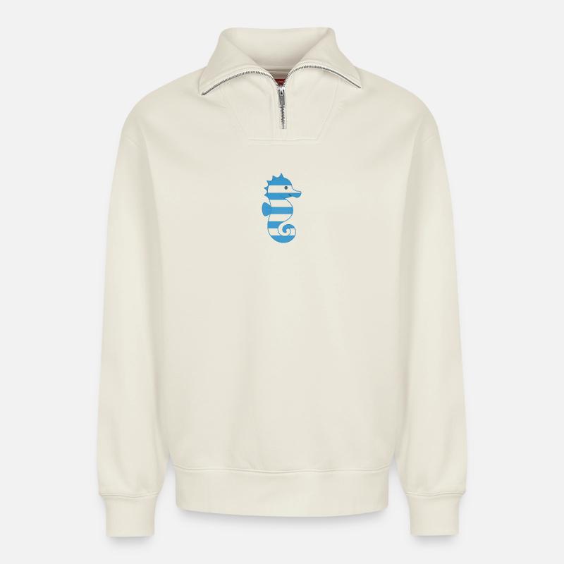 Hippocampe - Sweat unisexe décontracté en coton biologique à demi-zip – de SPREAD - blanc cassé