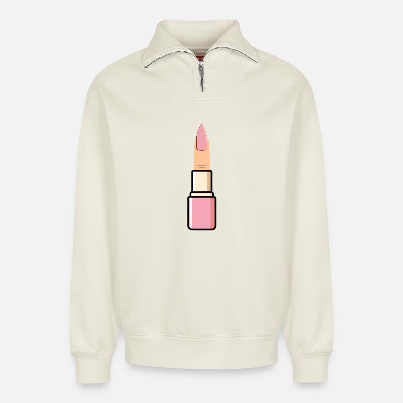 Fingerlipstick Rose - Relaxed Unisex Organic Half Zip Sweatshirt – von SPREAD - Naturweiß