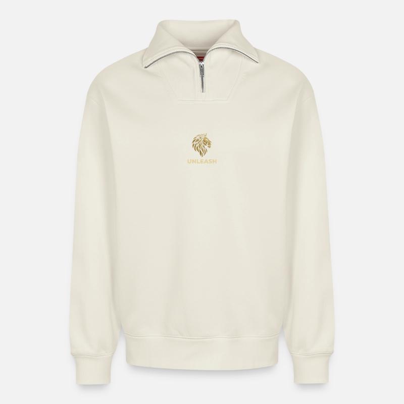 Goldener Löwe Unleash - Relaxed Unisex Organic Half Zip Sweatshirt – von SPREAD - Naturweiß