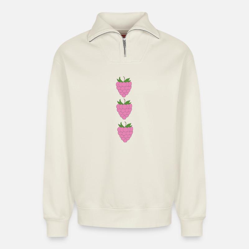 himbeeren Trio Muster - Relaxed Unisex Organic Half Zip Sweatshirt – von SPREAD - Naturweiß