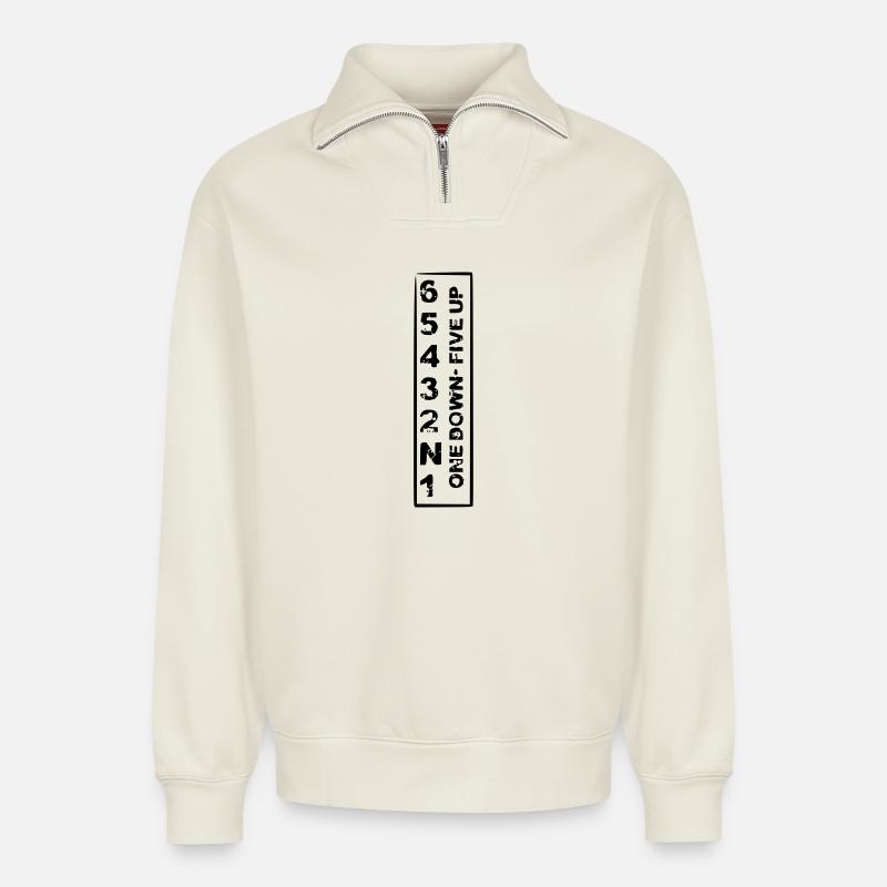 one down five up - Relaxed Unisex Organic Half Zip Sweatshirt – by SPREAD - off white