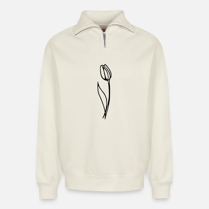 Tulipe - Sweat unisexe décontracté en coton biologique à demi-zip – de SPREAD - blanc cassé