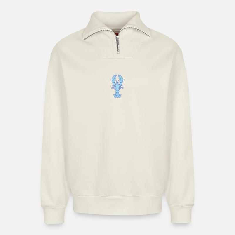 Blue Lobster Pop Art - Relaxed Unisex Organic Half Zip Sweatshirt – von SPREAD - Naturweiß