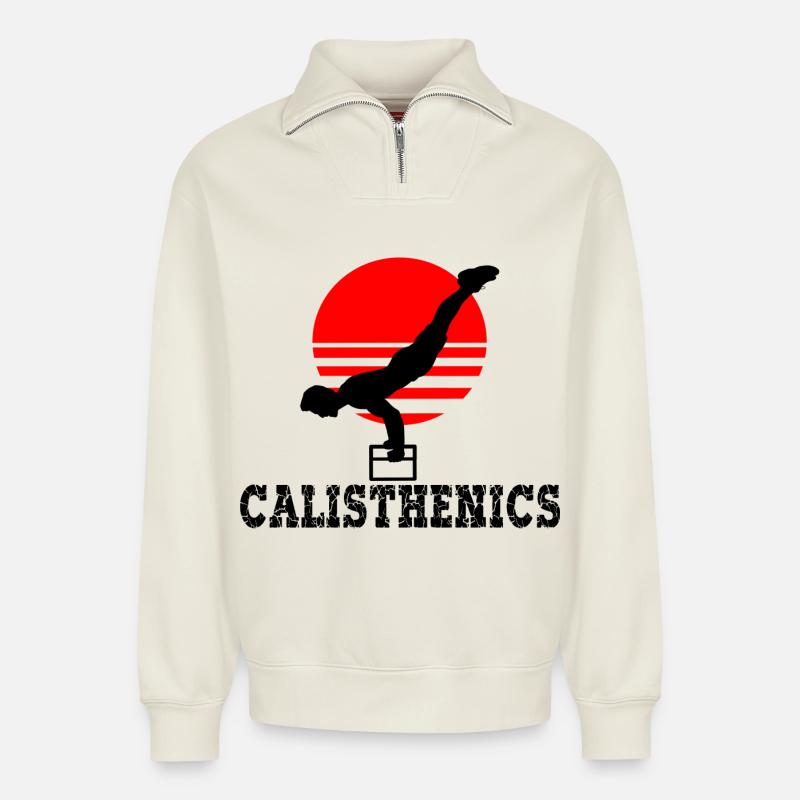 Calisthenics - Relaxed Unisex Organic Half Zip Sweatshirt – von SPREAD - Naturweiß