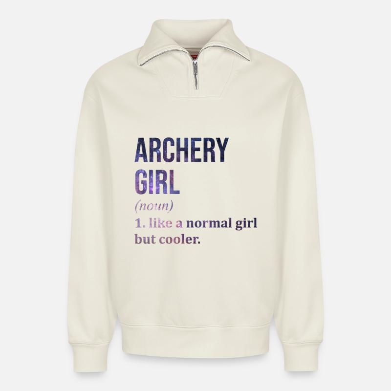 Bogenschießen - Relaxed Unisex Organic Half Zip Sweatshirt – von SPREAD - Naturweiß