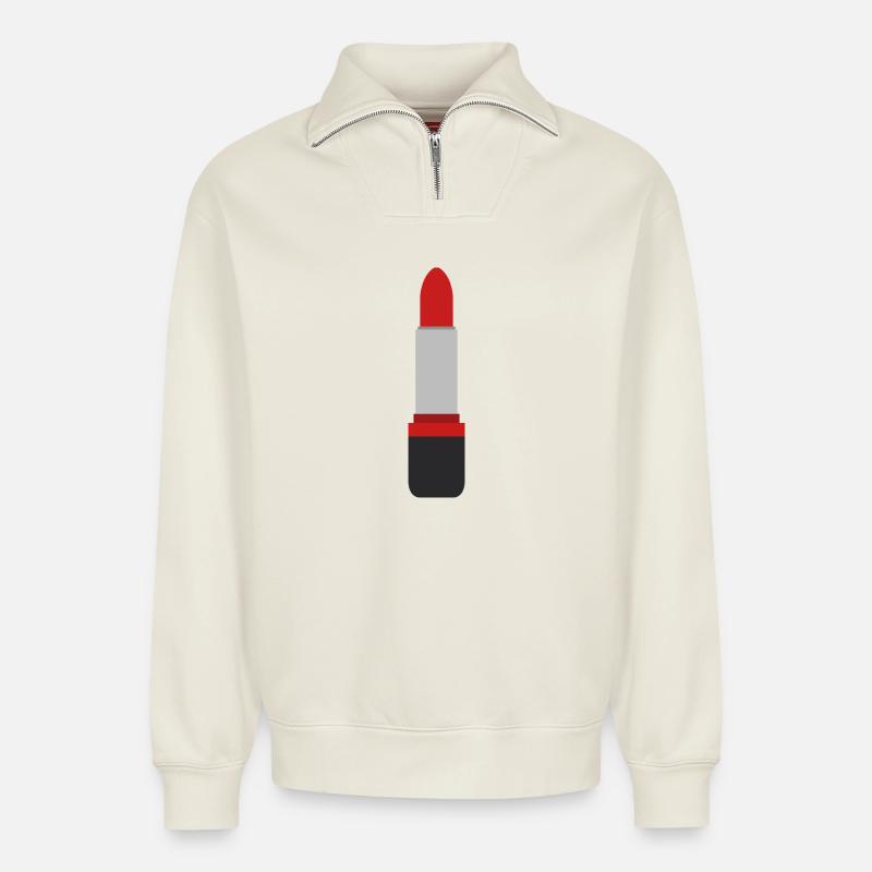 Lippenstift - Relaxed Unisex Organic Half Zip Sweatshirt – von SPREAD - Naturweiß