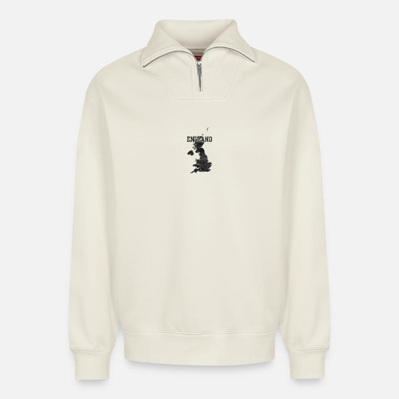 England Brick Map Texture - Relaxed Unisex Organic Half Zip Sweatshirt – by SPREAD - off white