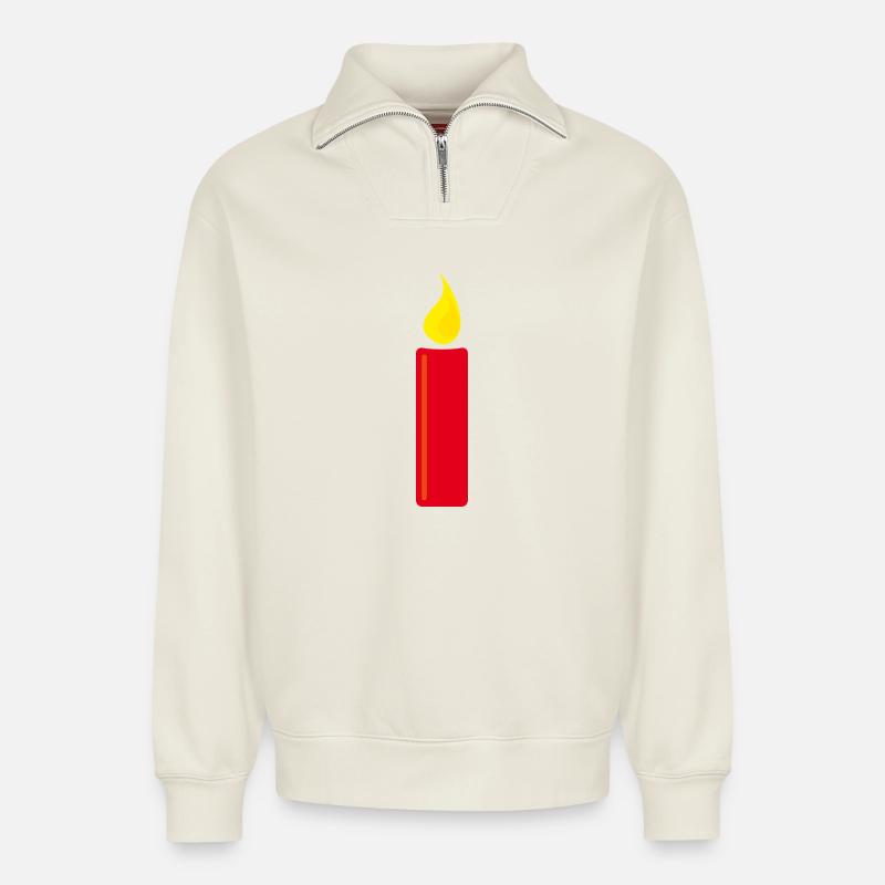 Candle | 1st Advent - Relaxed Unisex Organic Half Zip Sweatshirt – by SPREAD - off white