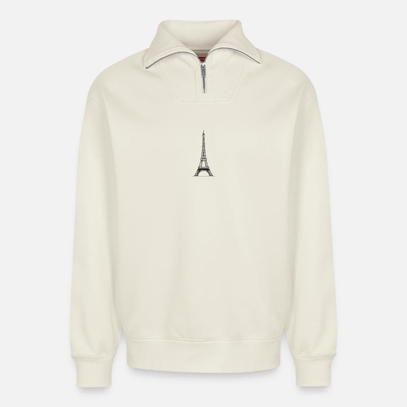 Tour Eiffel - Sweat unisexe décontracté en coton biologique à demi-zip – de SPREAD - blanc cassé