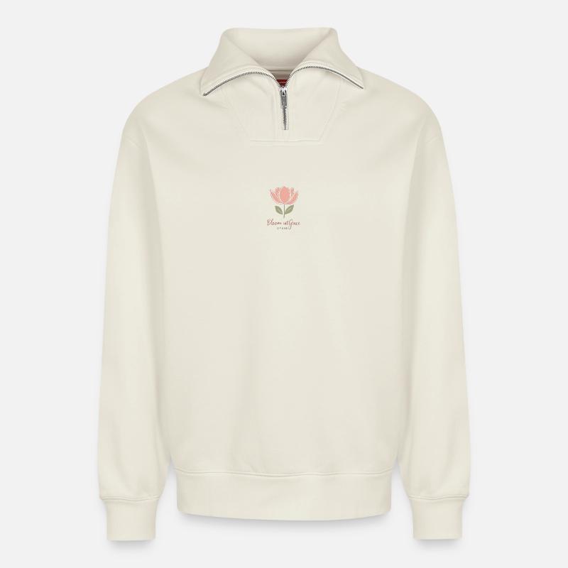 Geburtsblume - Relaxed Unisex Organic Half Zip Sweatshirt – von SPREAD - Naturweiß