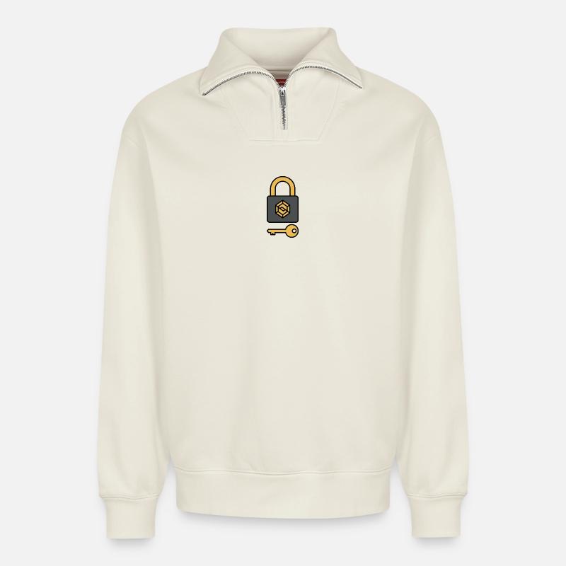 Crypto Security | Lock & Key Symbol - Relaxed Unisex Organic Half Zip Sweatshirt – by SPREAD - off white