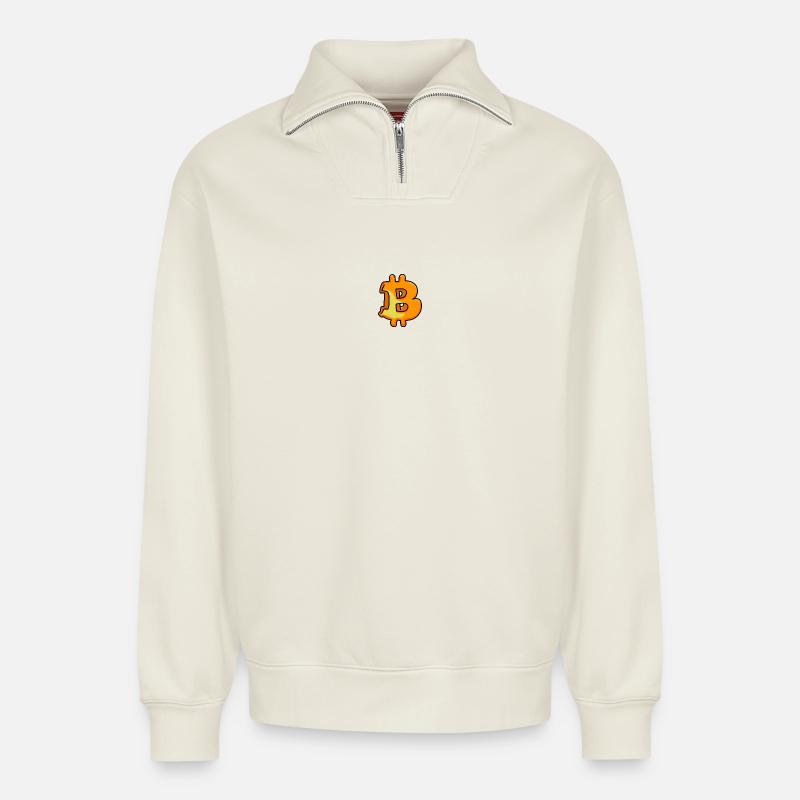 Bitcoin Symbol - Relaxed Unisex Organic Half Zip Sweatshirt – von SPREAD - Naturweiß