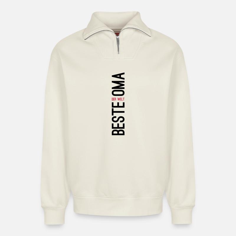 Beste Oma der Welt - Relaxed Unisex Organic Half Zip Sweatshirt – von SPREAD - Naturweiß