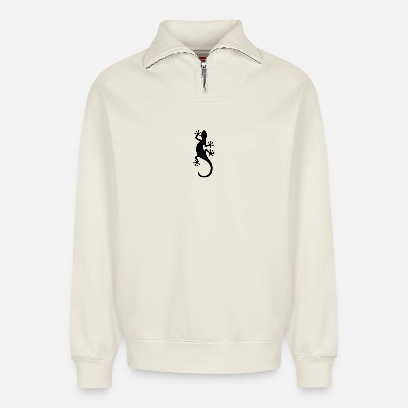 Gecko - Relaxed Unisex Organic Half Zip Sweatshirt – von SPREAD - Naturweiß