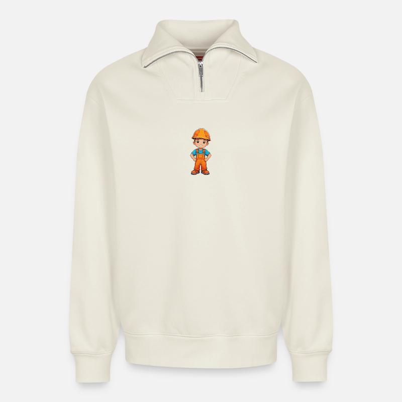 Constructeur - Sweat unisexe décontracté en coton biologique à demi-zip – de SPREAD - blanc cassé