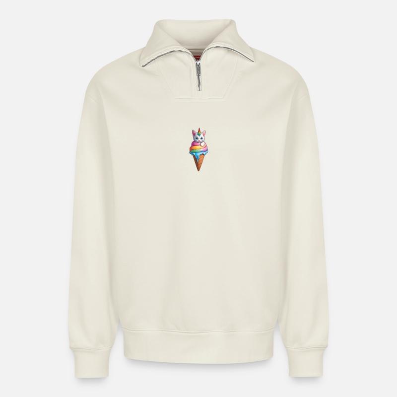 Unicorn Kitten - Relaxed Unisex Organic Half Zip Sweatshirt – von SPREAD - Naturweiß