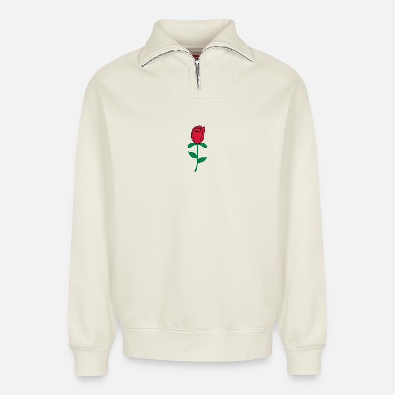 Róże - Relaxed Unisex Organic Half Zip Sweatshirt – von SPREAD - Naturweiß