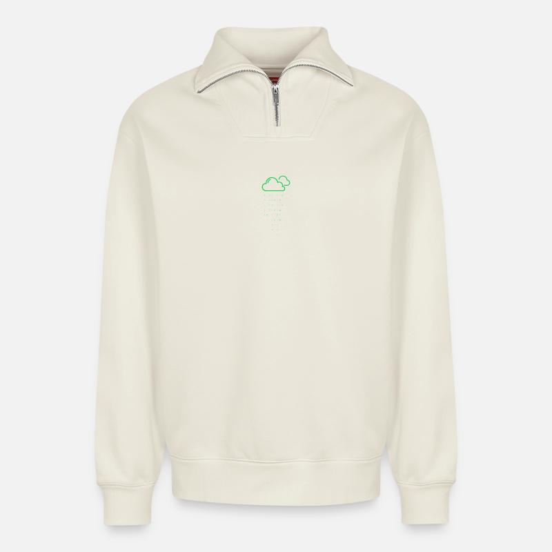 Code de pluie nuageuse - Sweat unisexe décontracté en coton biologique à demi-zip – de SPREAD - blanc cassé
