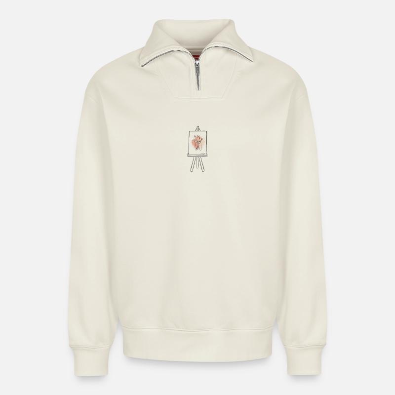 Leinwand - Relaxed Unisex Organic Half Zip Sweatshirt – von SPREAD - Naturweiß