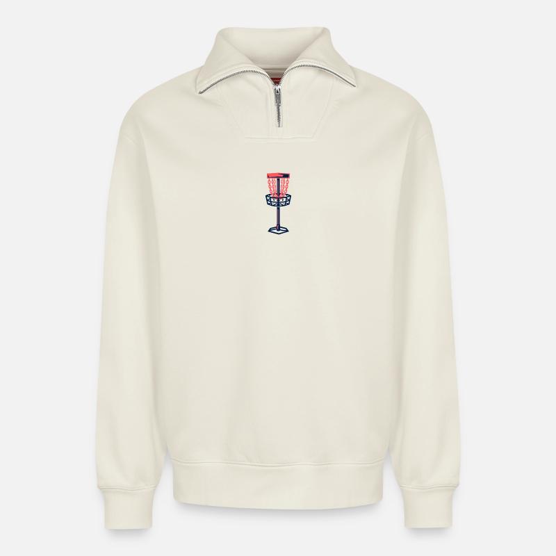 Disc Golf Basket Disc Disc Target - Sweat unisexe décontracté en coton biologique à demi-zip – de SPREAD - blanc cassé