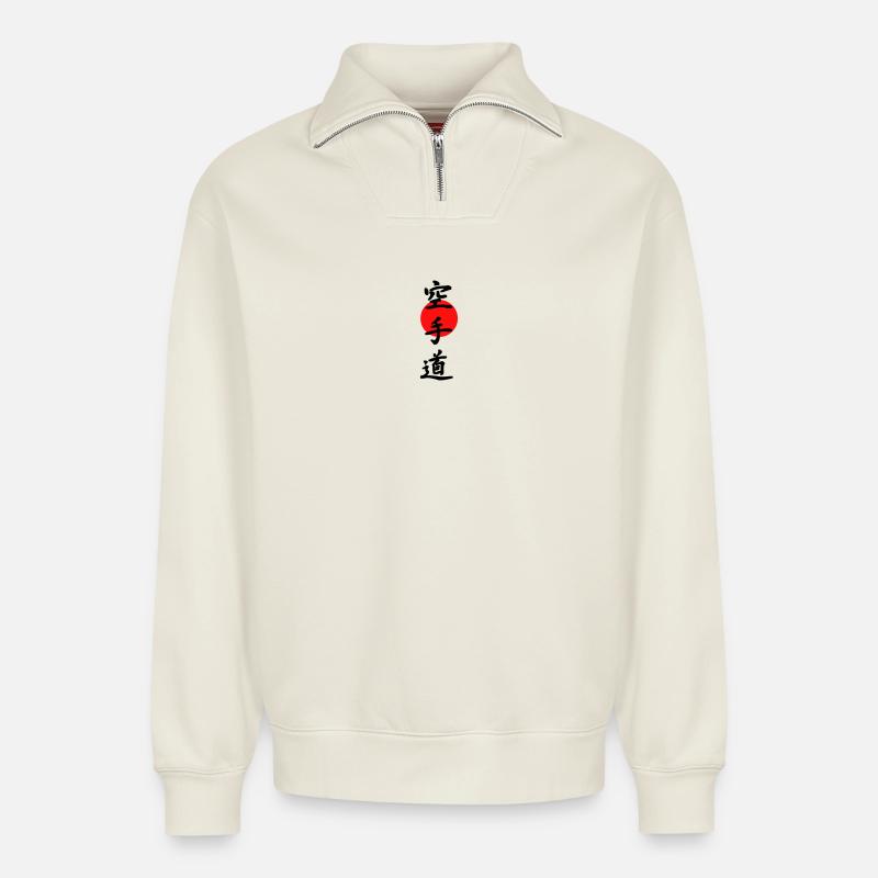Karate - Relaxed Unisex Organic Half Zip Sweatshirt – von SPREAD - Naturweiß