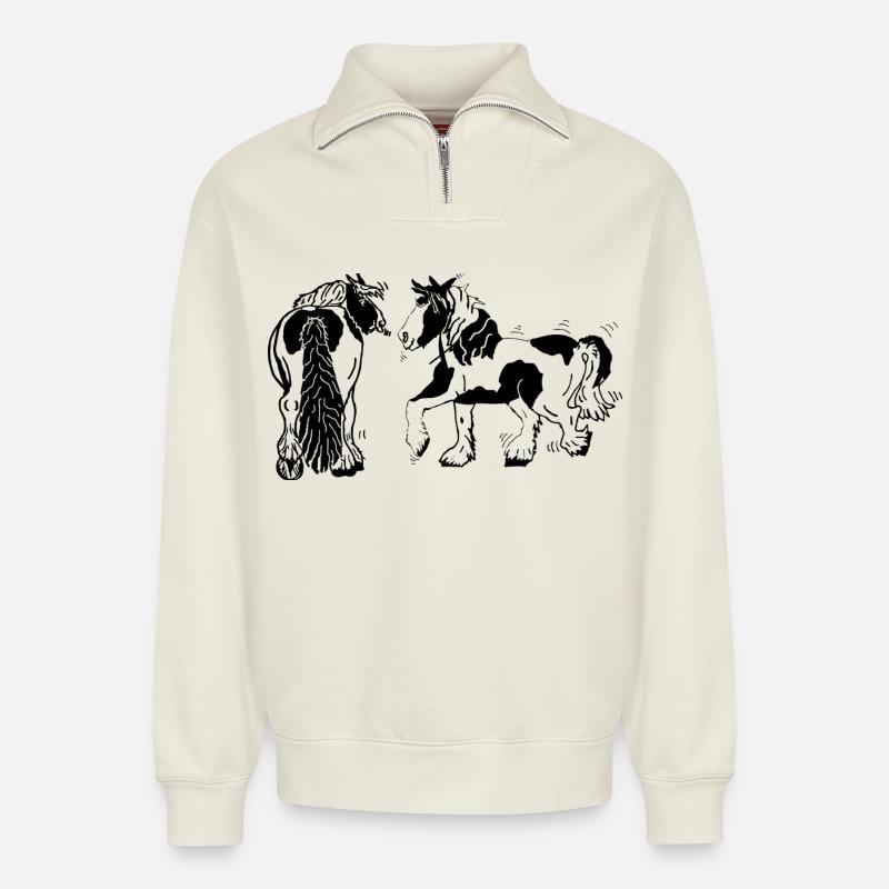 Mignon Tinker Horses Equestrian - Sweat unisexe décontracté en coton biologique à demi-zip – de SPREAD - blanc cassé