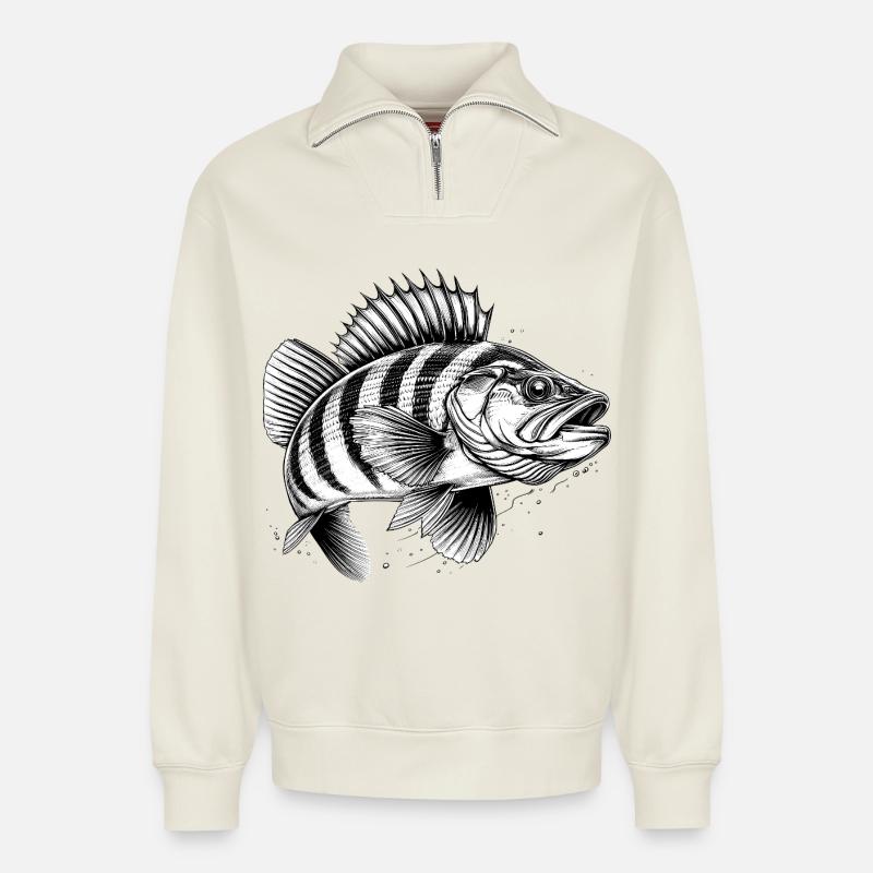 Flussbarsch - Relaxed Unisex Organic Half Zip Sweatshirt – von SPREAD - Naturweiß