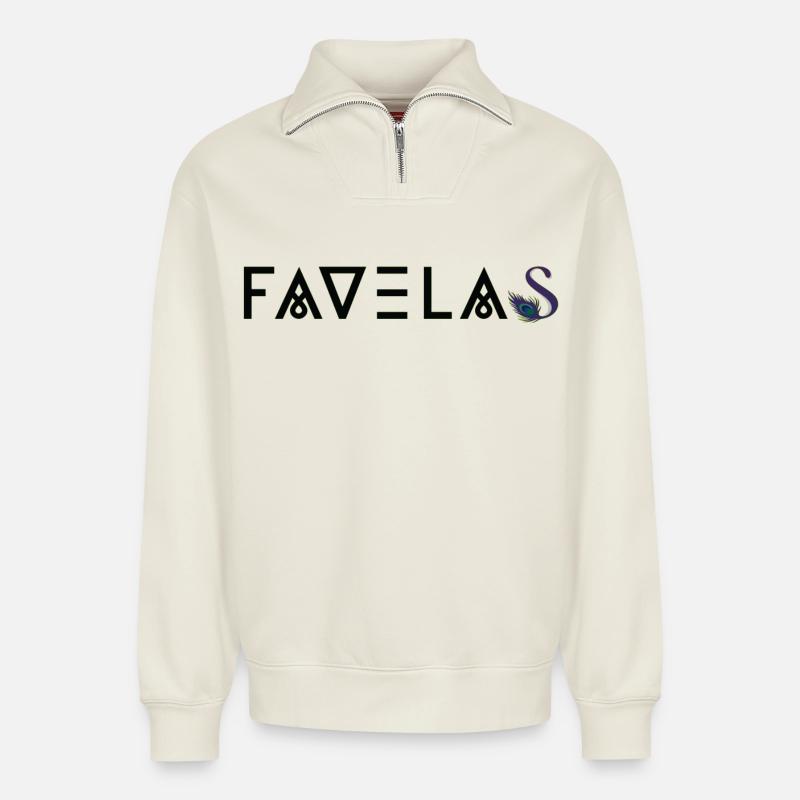 FAVELAS | Latino Style Print - Relaxed Unisex Organic Half Zip Sweatshirt – von SPREAD - Naturweiß