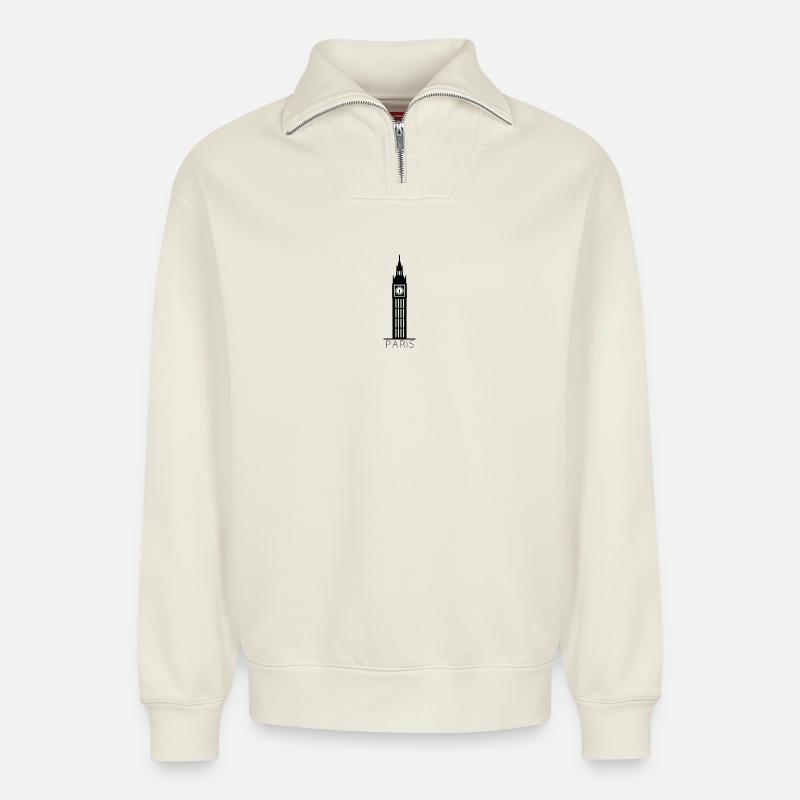 Paris - Relaxed Unisex Organic Half Zip Sweatshirt – von SPREAD - Naturweiß