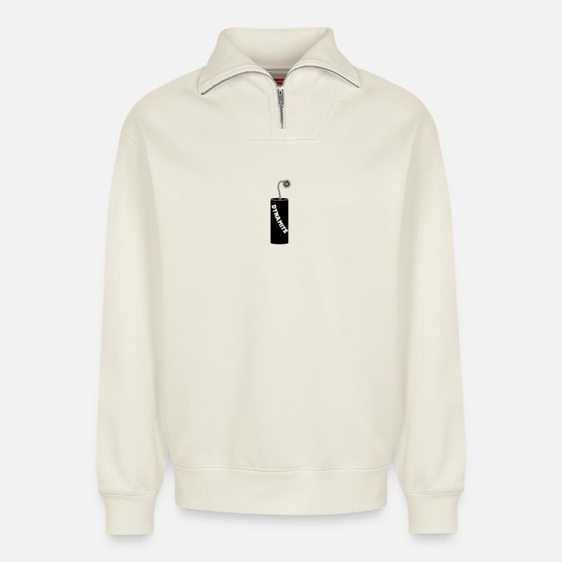 Tige de dynamite brûlante - Sweat unisexe décontracté en coton biologique à demi-zip – de SPREAD - blanc cassé