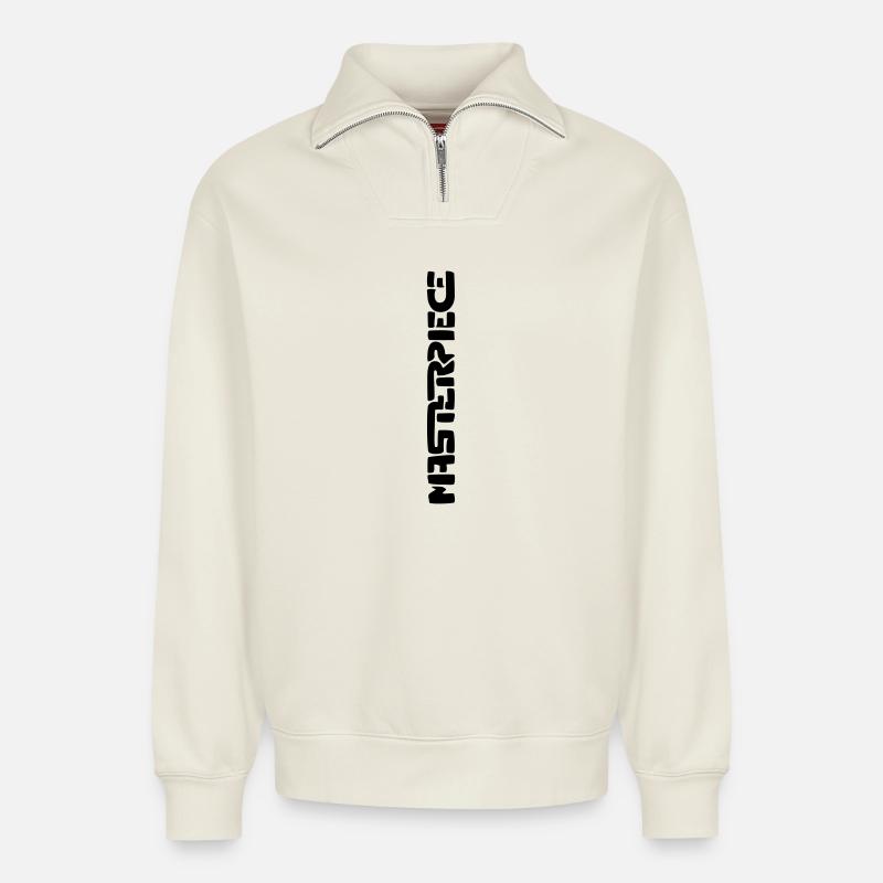 Masterpiece (vertical) - Relaxed Unisex Organic Half Zip Sweatshirt – by SPREAD - off white