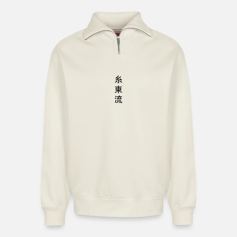 Shito ryu emblème du karaté - Sweat unisexe décontracté en coton biologique à demi-zip – de SPREAD - blanc cassé