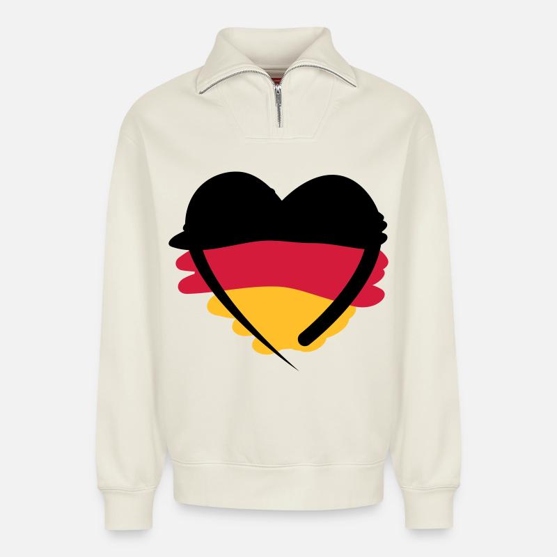 Deutschland Herz - Relaxed Unisex Organic Half Zip Sweatshirt – von SPREAD - Naturweiß