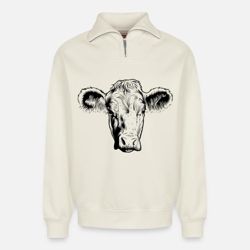 Cow cows - Relaxed Unisex Organic Half Zip Sweatshirt – by SPREAD - off white