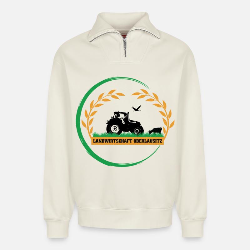 Logo - Relaxed Unisex Organic Half Zip Sweatshirt – von SPREAD - Naturweiß