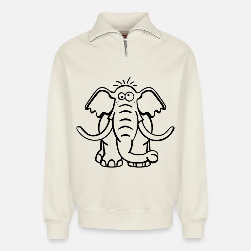 Großer Elefant - Relaxed Unisex Organic Half Zip Sweatshirt – von SPREAD - Naturweiß