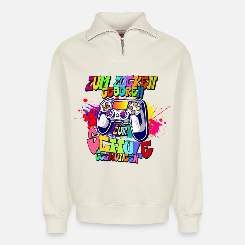 Graffiti Controller Neonfarben progamer - Relaxed Unisex Organic Half Zip Sweatshirt – von SPREAD - Naturweiß
